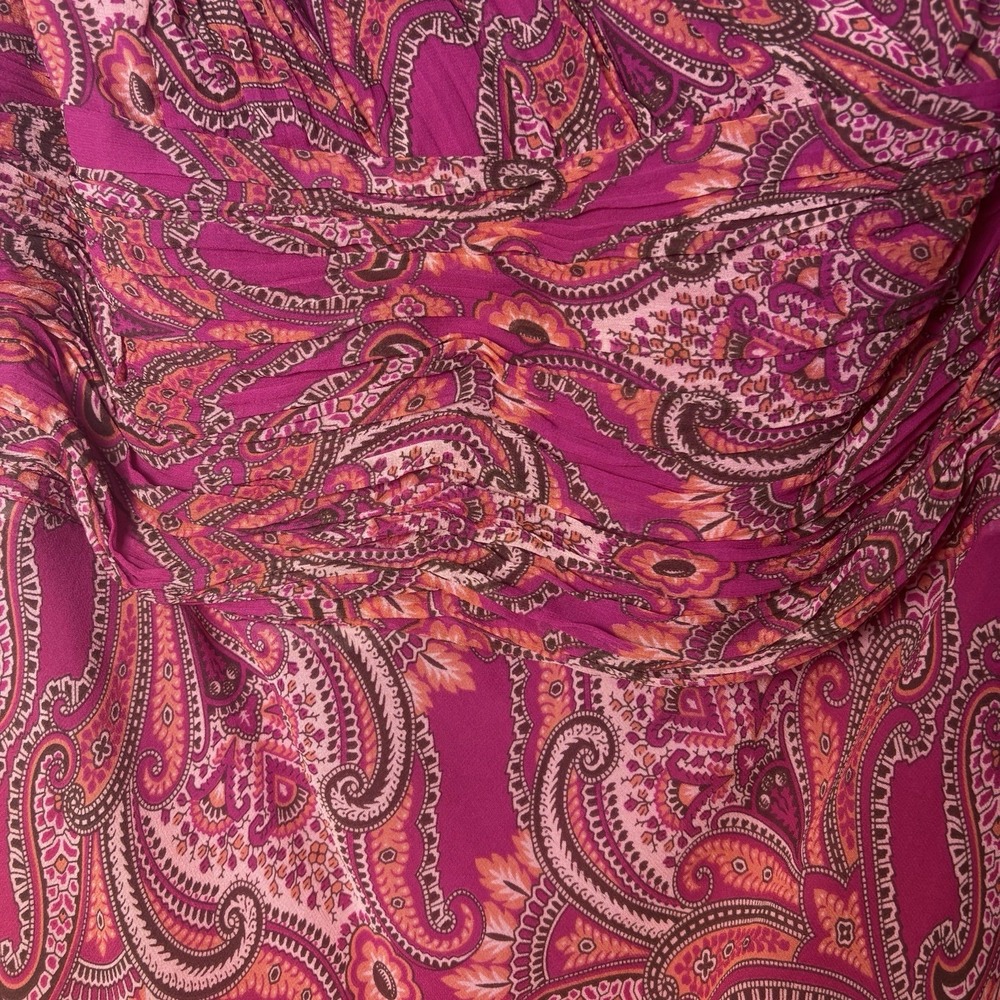 Ann Taylor Crossover V-Neck Silk Pink Paisley Midi Dress SZ‎ 14 Boho Feminine - Picture 3 of 13